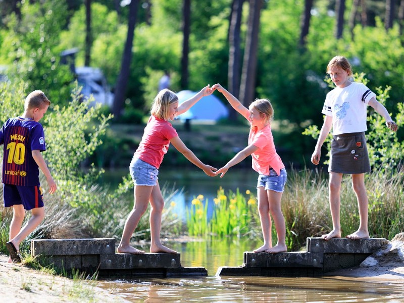 Spelen bij de vijver op Ardoer camping Diana Heide