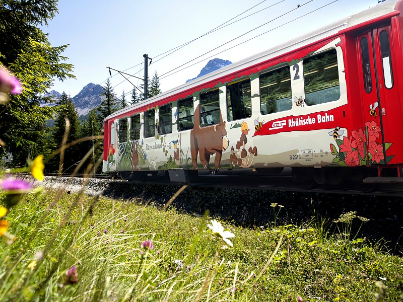 De berentrein rijdt door het Zwitserse landschap
