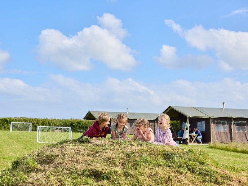 kinderen spelen op een heuveltje