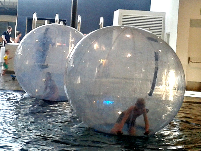 Zeb in de bubble in het zwembad van Hof van Saksen
