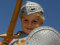 Riddertje spelen bij het kasteel van koning Arthur