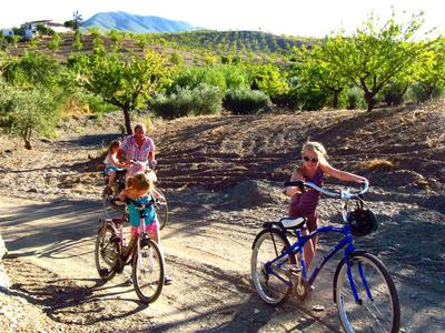 Fietsen tussen de amandelvelden in Andalusie