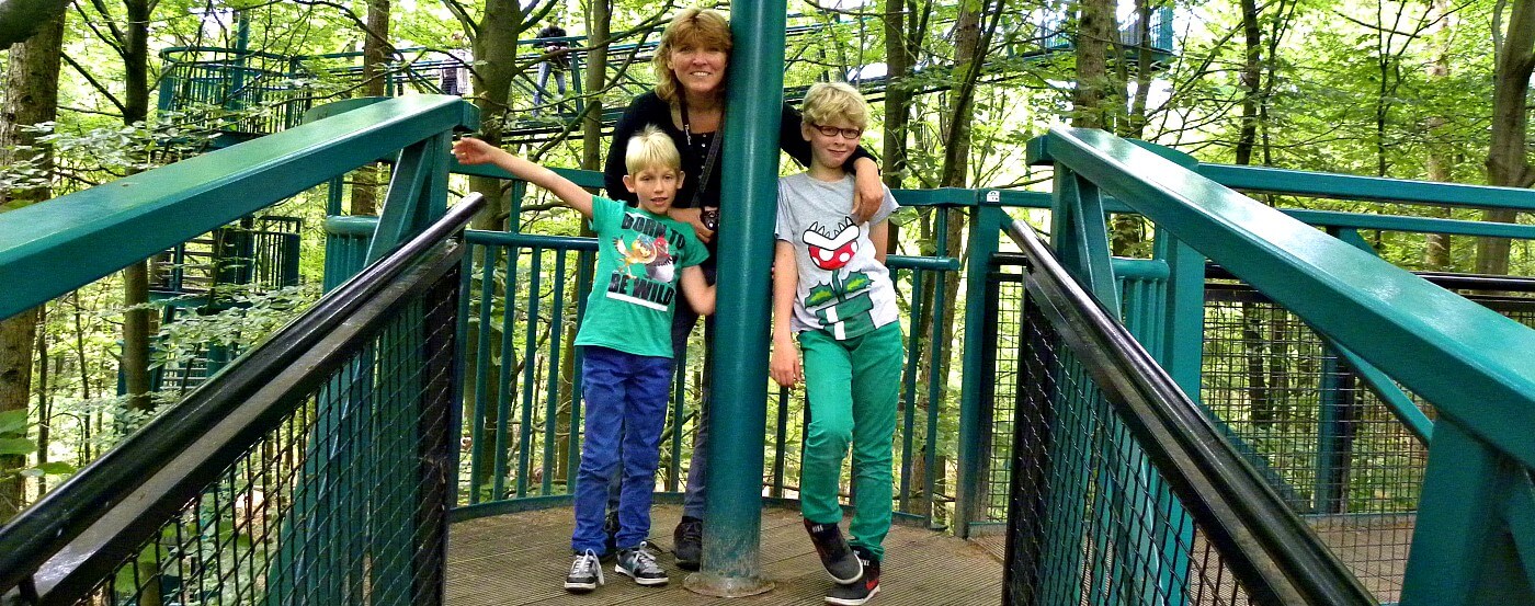 Sabine, Zeb en Tycho op het boomkroonpad in drenthe