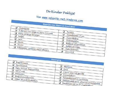 Kinderpaklijst Vakantie met Kinderen