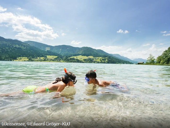 Zwemmen in de Weissensee tussen de Oostenrijkse bergen