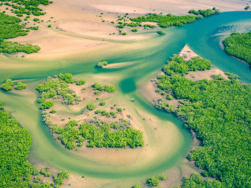 De rivierendelta van Senegal van bovenaf gezien