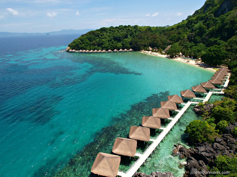 De waterbungalows op het paradijselijke Apulit Island