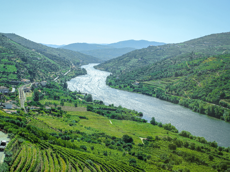Het achterland van Porto, waar de rivier de Douro tussen de heuvels door stroomt.