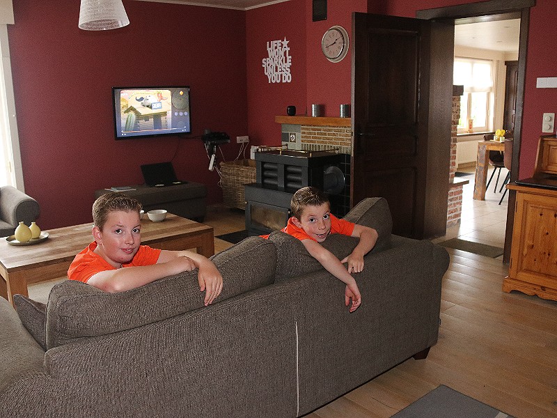 De knusse woonkamer met open haard
