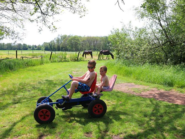 Uitzicht op de paardenwei vanuit onze Boerenbed-tent
