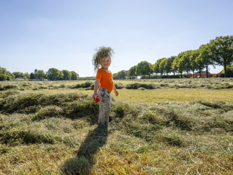 Lekker spelen in het hooi in het Reestdal, de omgeving van Camping Si-Es-An
