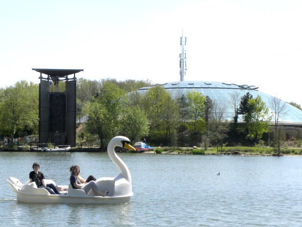 Typisch voor bijna iedere Center Parcs: meertje, klimtoren, en subtropisch zwemparadijs