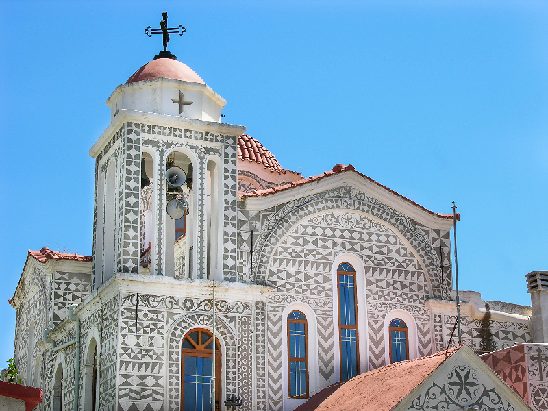 De huizen en kerken in Pyrgi op Chios zijn prachtig  beschilderd.