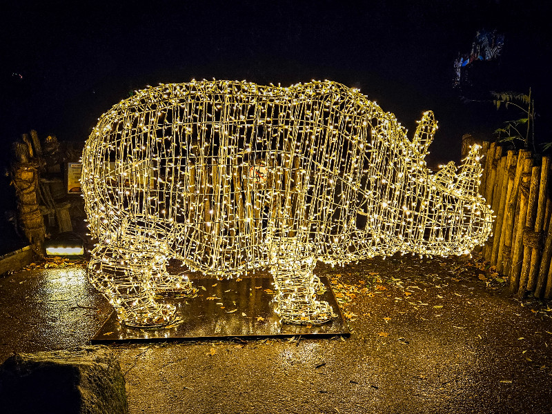 Neushoorn van lichtjes in de Christmas Garden van ZOO Hannover