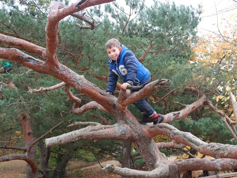 De jongste zoon van Cindylekker aan het klimmen in speelbos Herperduin