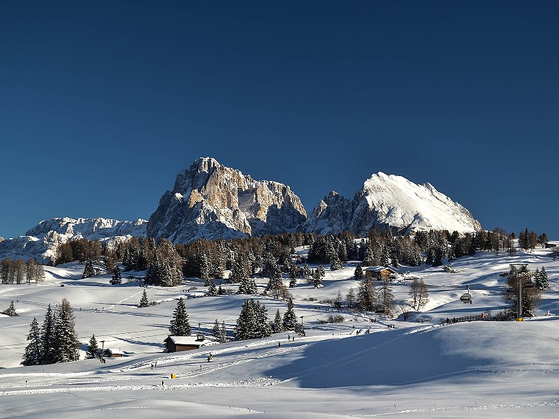 Rustig skiën door het sprookjesachtige Seiser Alm, bij uitstek geschikt voor kinderen en beginners