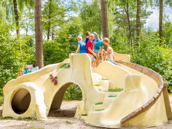 kinderen spelen in de speeltuin van camping haeghehorst