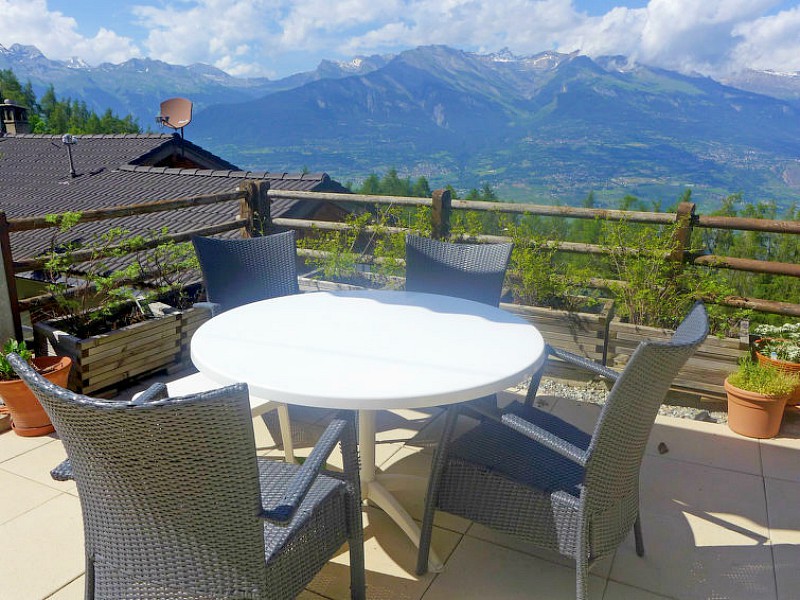 Uitzicht op de bergen vanaf het terras van de chalet