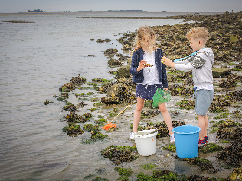 Kindren spelen in het water met de camera van Kids Tech World in Zeeland