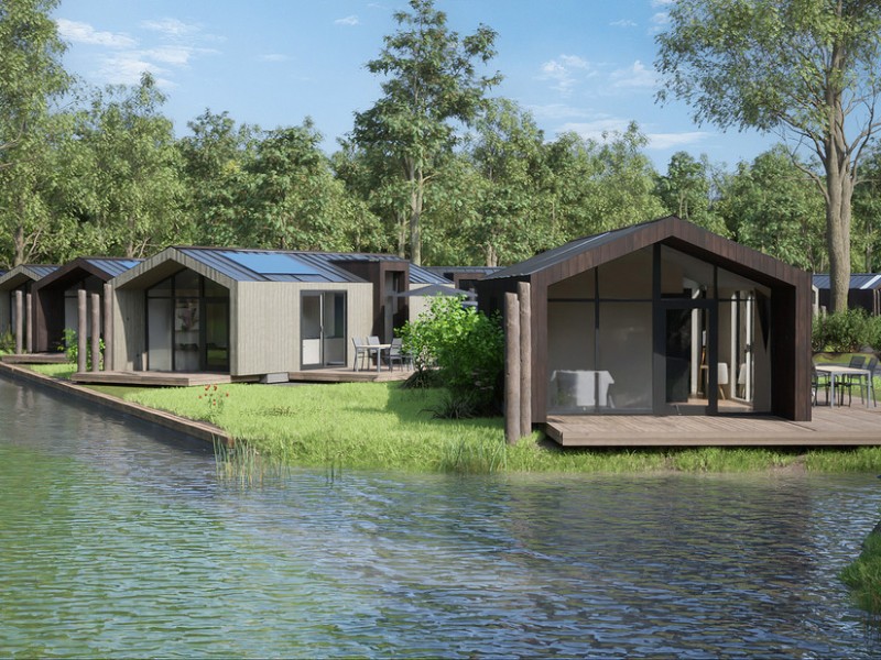 Impressie van de bungalows aan het water bij Landal Oudehaske