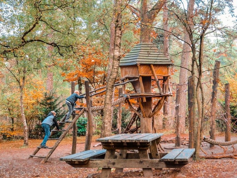 Spelen in het bos is leuk in alle seizoenen. hier zie je de kiinderen van Sabine op de Hoge Veluwe, bij de ingang van het Nationaal Park