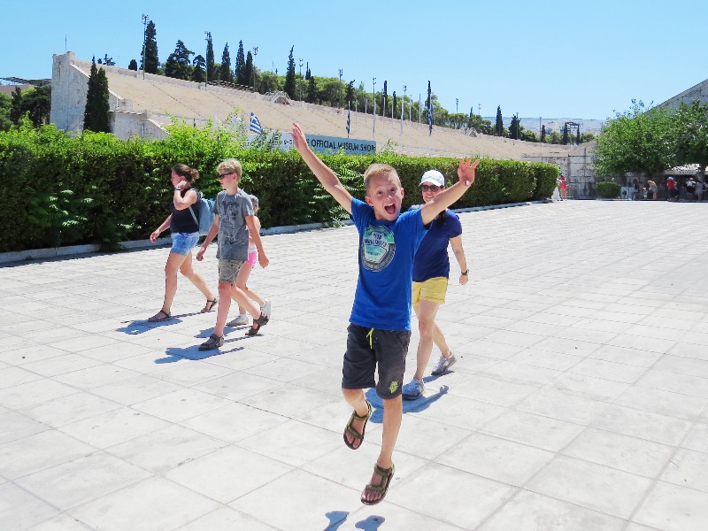 Bij het oude Olympisch Stadion van Athene
