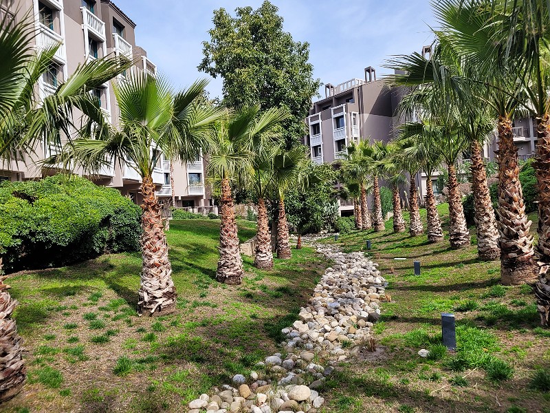 De tuin van het hotel