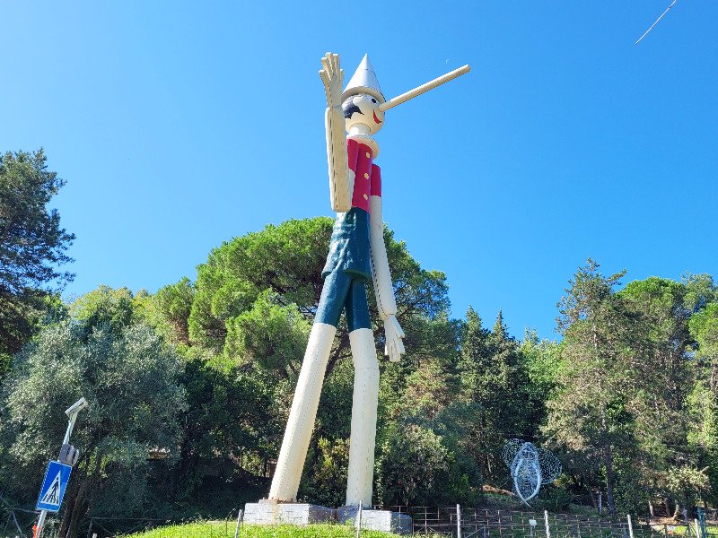 Het standbeeld van pinocchio in het stadje Collodi