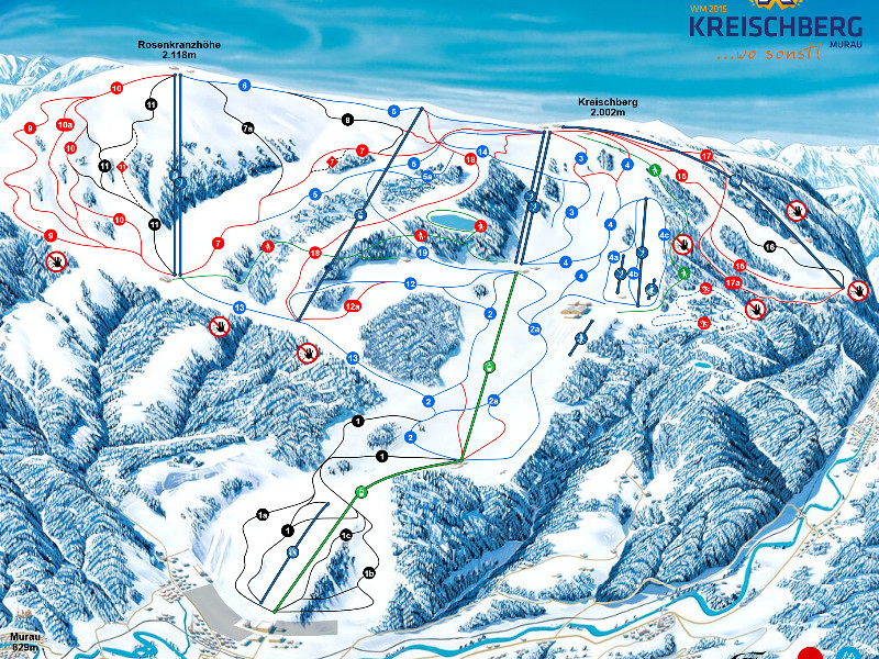 Het pisteplan van de Kreischberg