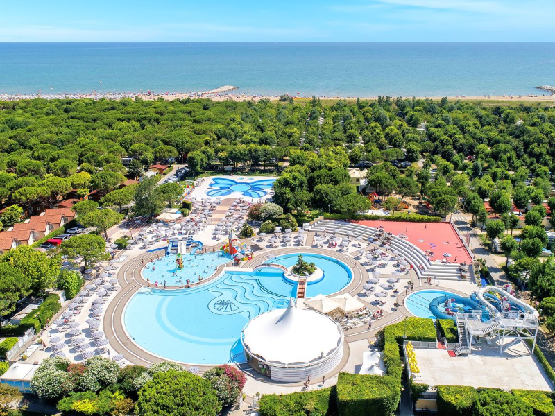 Het waterpark van de Italiaanse gezinscamping Sant Angelo, aan de Adriatische kust nabij Venetie