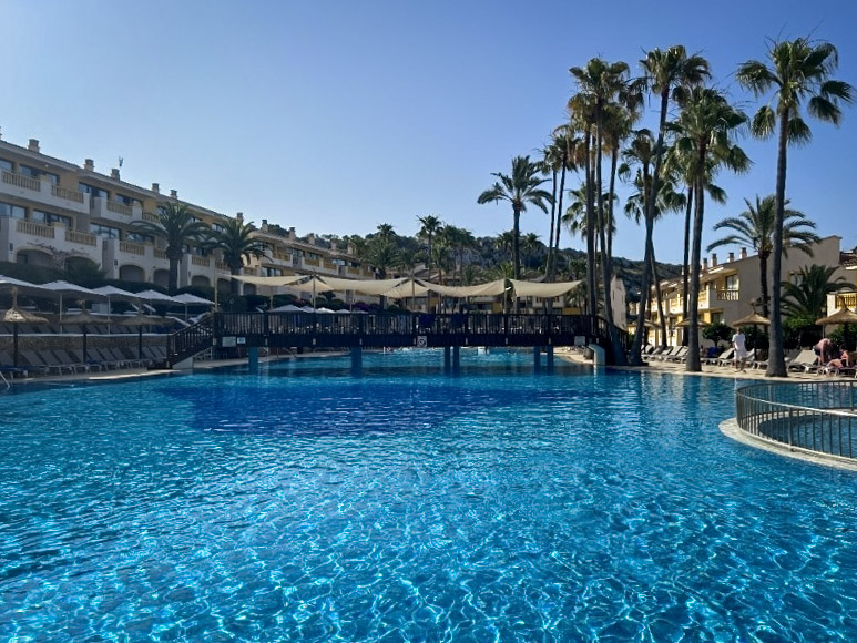 grote zwembad en brug