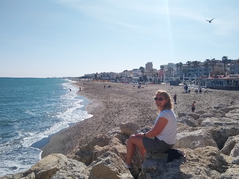 Sabine bij het strand van Torremolinos