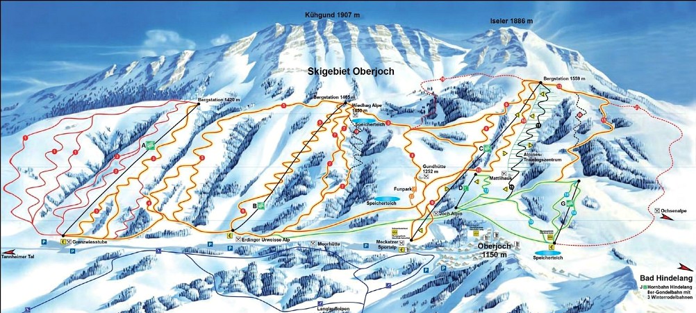 De pistekaart van het kindvriendelijke skigebied Bad Hindelang Oberjoch