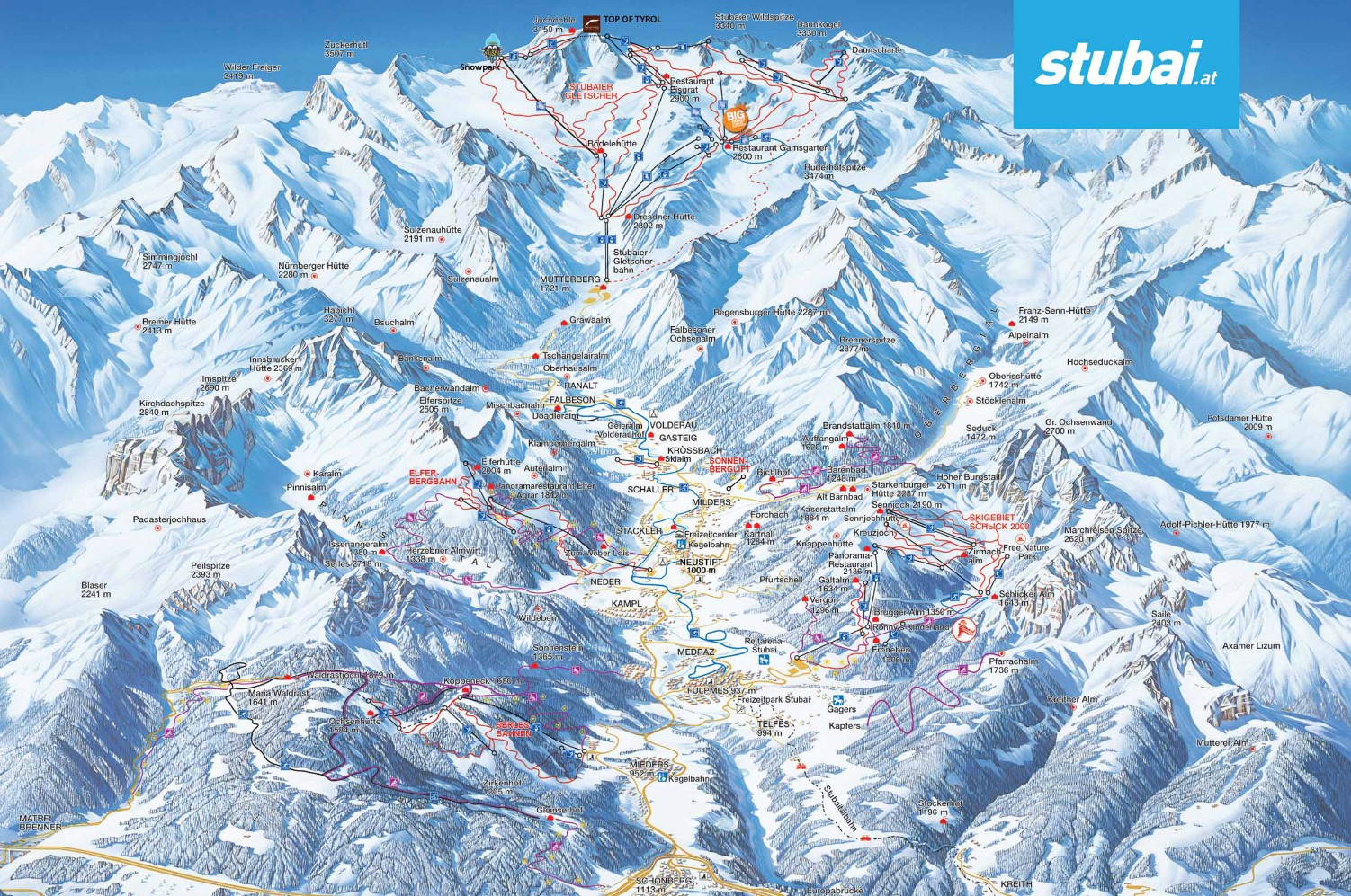 Pistekaart van het Stubaital