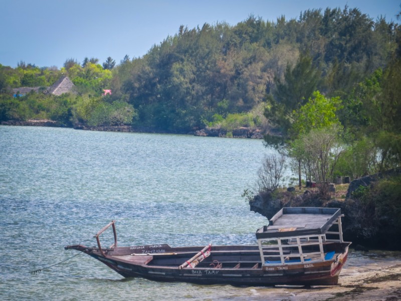 Vissersboot op het strand van Zanzibar