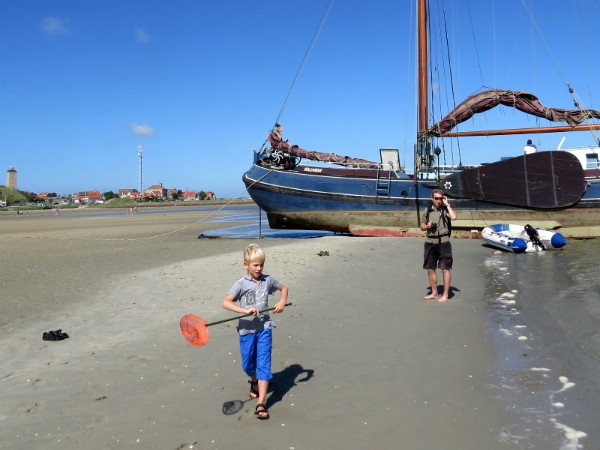 Krabben vangen op het wad bij West-Terschelling
