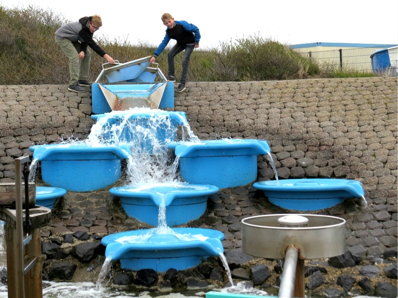 Zeb en Tycho openen de sluizen op het waterspeelplein